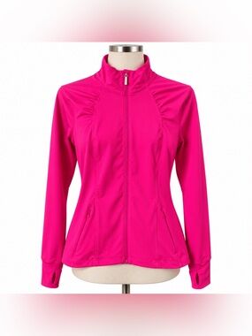 Under Armour Pink Full Zip Athleisure Jacket Thumb Holes Ruching Yoga Workout Sm